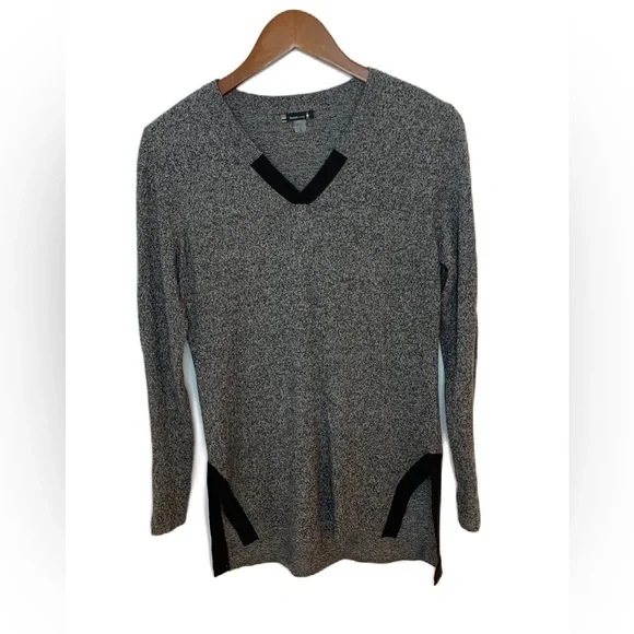 Smartwool Shadow Pine Tunic Sweater Women’s Small Black Moonbeam Marl V Neck - Picture 2 of 7